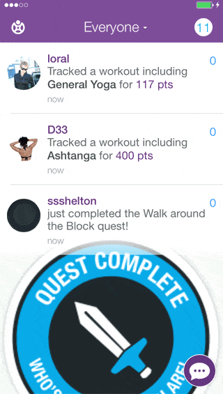 Pull-to-refresh interaction on Fitocracy.