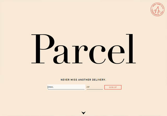 Screenshot of a clean website: Parcel