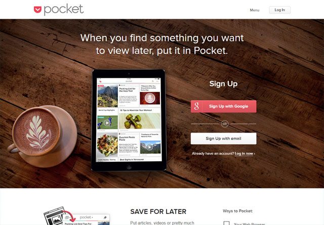 App Website: Pocket