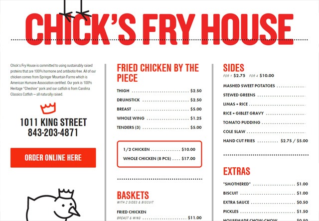 تصویر یک وب سایت رستوران: Chick's Fry House