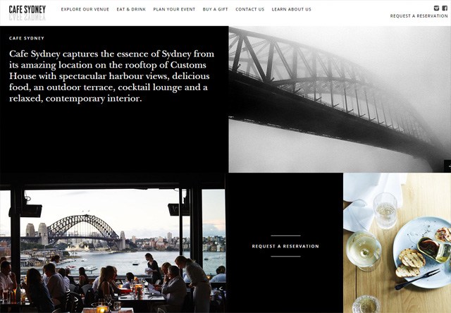 Image of a restaurant website: Cafe Sydney