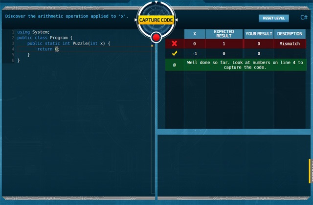 Code Hunt user interface