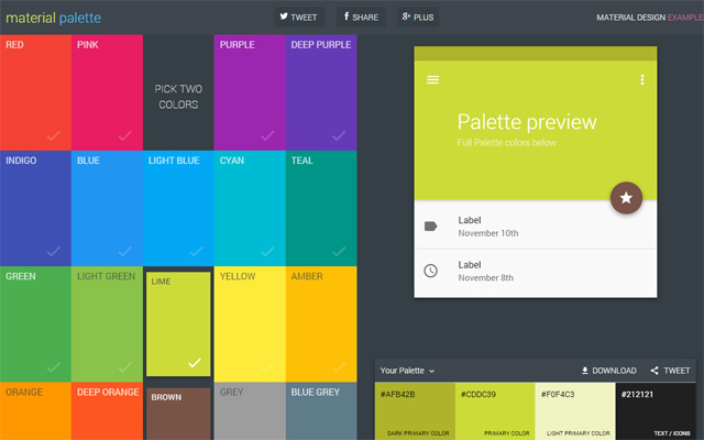 Material palette color palette