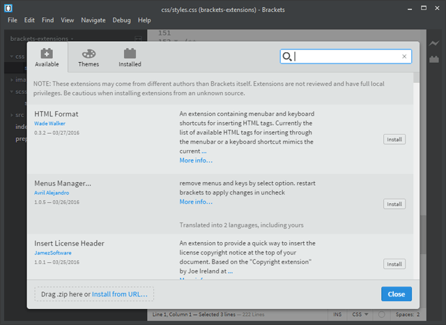 Brackets Extension Manager