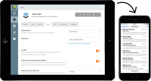 Configuring company email accounts over the air with Bushel