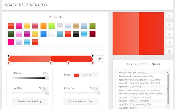 Sử dụng CSS Gradient Generators để tạo ra những hiệu ứng đặc biệt cho những đối tượng trên trang web của bạn. Công cụ này sẽ giúp bạn tiết kiệm thời gian so với việc tự viết mã CSS.