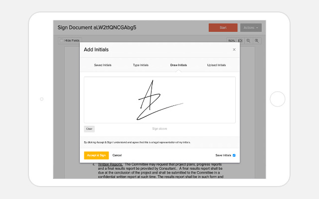 Electronic signature (e-signature) example