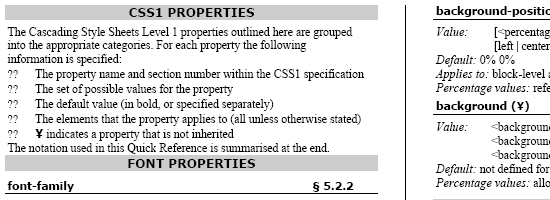 CSS Level 1 Quick Reference - screen shot.