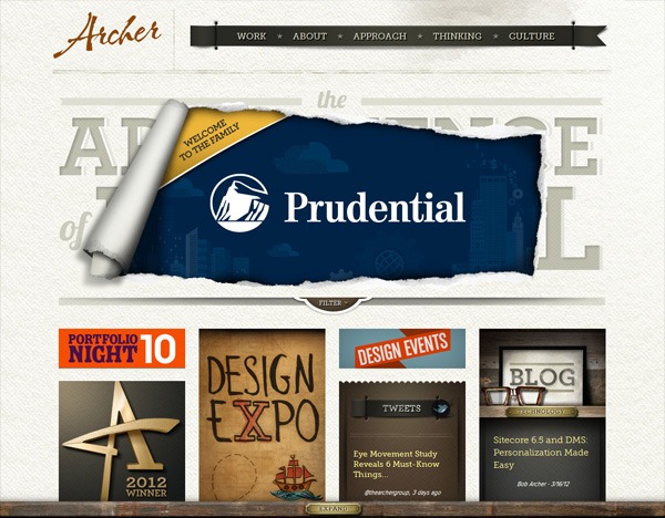 Textured website design example: The Archer Group