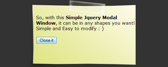 Simple jQuery Modal Window Tutorial tutorial screen shot.