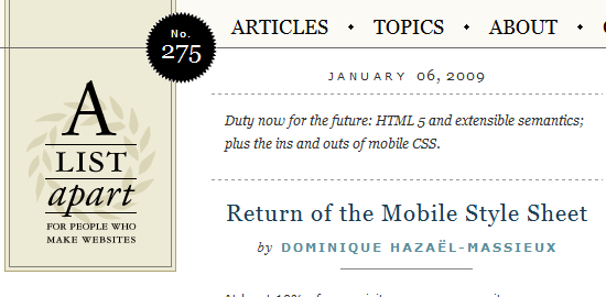 A List Apart - screen shot.