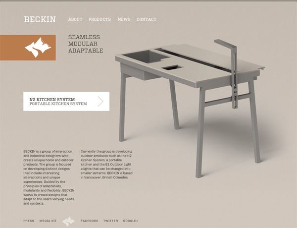 Clean website design example: Beckin Design