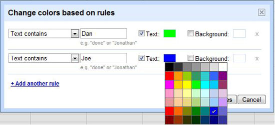 Colors in Google Docs.