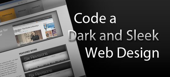 Promotional banner with the text 'Code a Dark and Sleek Web Design' over a partial view of a dark-themed website design on a computer screen.