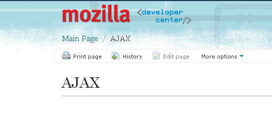 Mozilla Developer Center (AJAX) - screen shot.