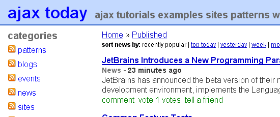 AJAX Today - screen shot.