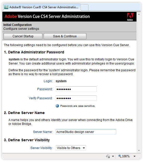 Version Cue server configuration