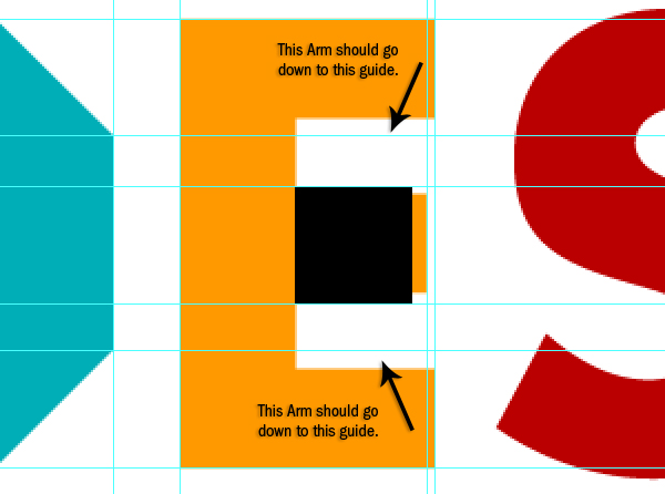 Adding guides to the "E"