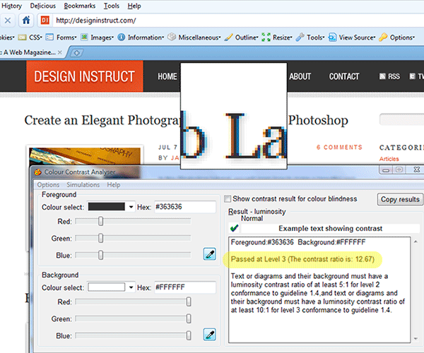 Use the Colour Contrast Analyser (CCA)