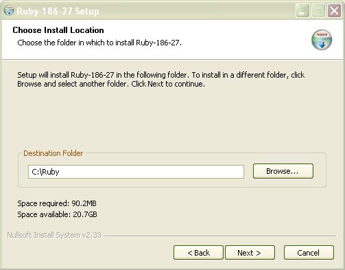Ruby Installation - choose installation location.