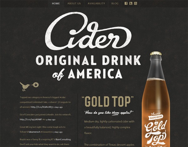 Textured website design example: Gold Top Cider