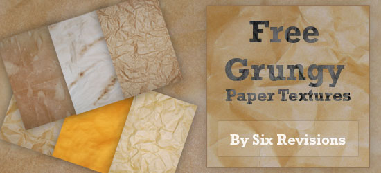 Assorted grungy paper textures in beige, yellow, and white, advertised as free by Six Revisions.