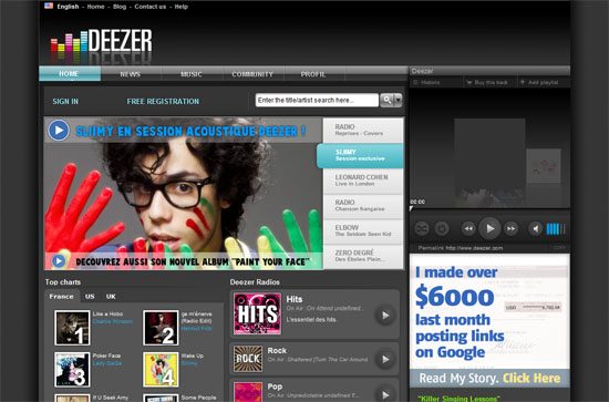 Deezer screen shot.