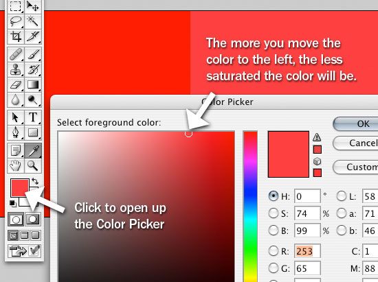 Use the Color Picker to reduce saturation