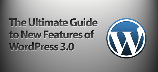 Promotional graphic for 'The Ultimate Guide to New Features of WordPress 3.0' with the WordPress logo.