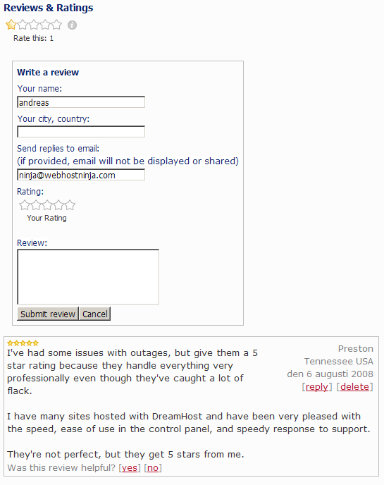 Example Review from WebHostNinja