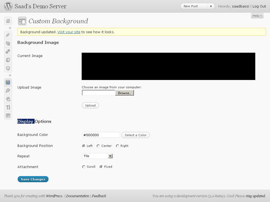 Custom Background support in WordPress 3.0