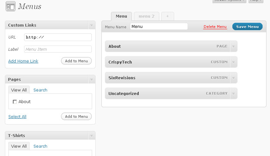 WordPress 3.0's Easy Navigation Menu Management