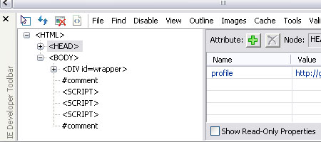 IE Explorer Developer Toolbar - Screenshot