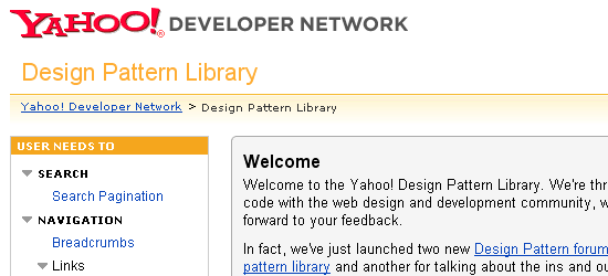 Yahoo! Design Pattern Library - screen shot.