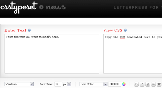 CSS Type Set - screen shot.