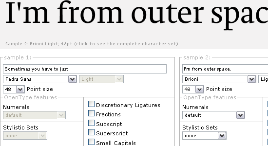 OpenType Font Tester - screen shot.