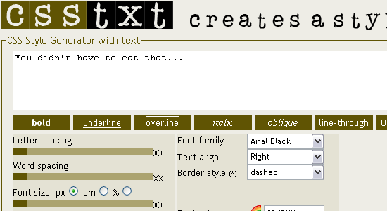 CSSTXT - screen shot.