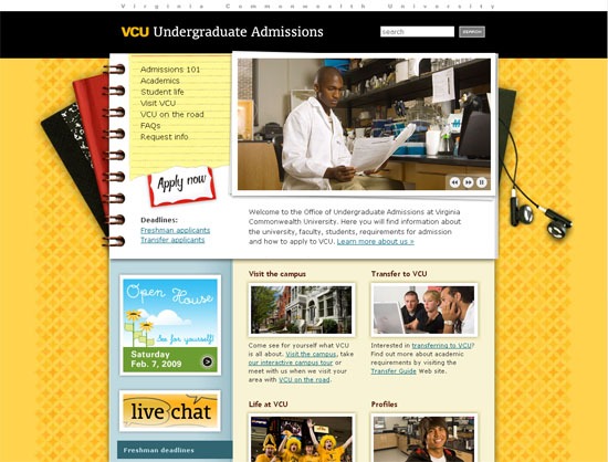 VCU Office of Undergraduate Admissions - screen shot.