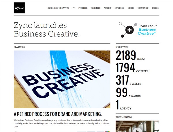 Clean website design example: zync