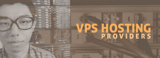 A banner with the text 'VPS HOSTING PROVIDERS' over a background split between a person's face on the left and a close-up of server hardware on the right.