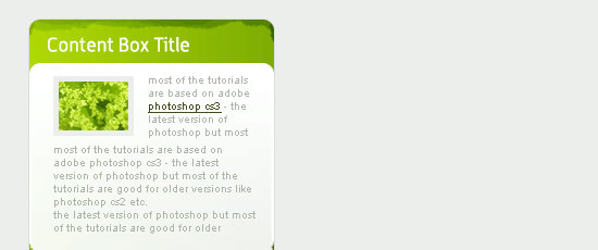 Greenish & fresh content box design - screen shot.