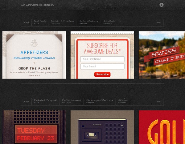 Textured website design example: 365 awesome designers