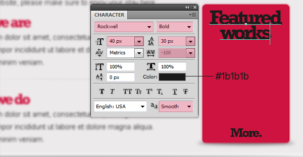 Write text in the featured work box