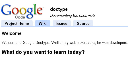 Google doctype - Screen shot