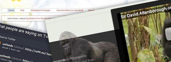 Collage of three screenshots including a web browser with a website's homepage, a close-up of a gorilla, and a webpage featuring a title about Sir David Attenborough with an obscured image of a man in a green setting.