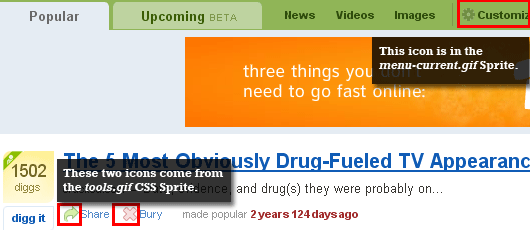 CSS Sprites on Digg.