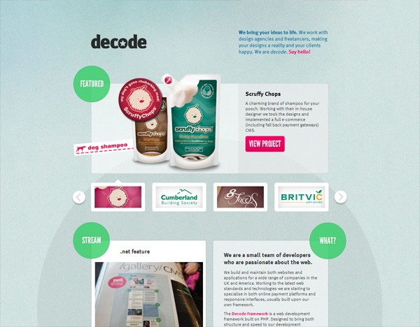 Textured website design example: Decode