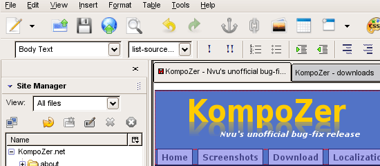 KompoZer - screen shot.