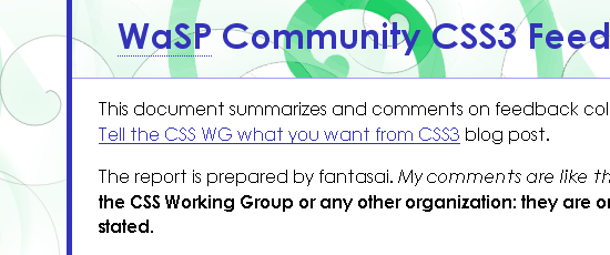 WaSP Community CSS3 Feedback - screen shot.
