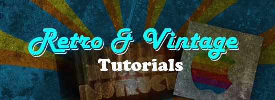 Stylized banner with the text 'Retro & Vintage Tutorials' in a decorative font on a textured background with blue, brown, and teal colors.